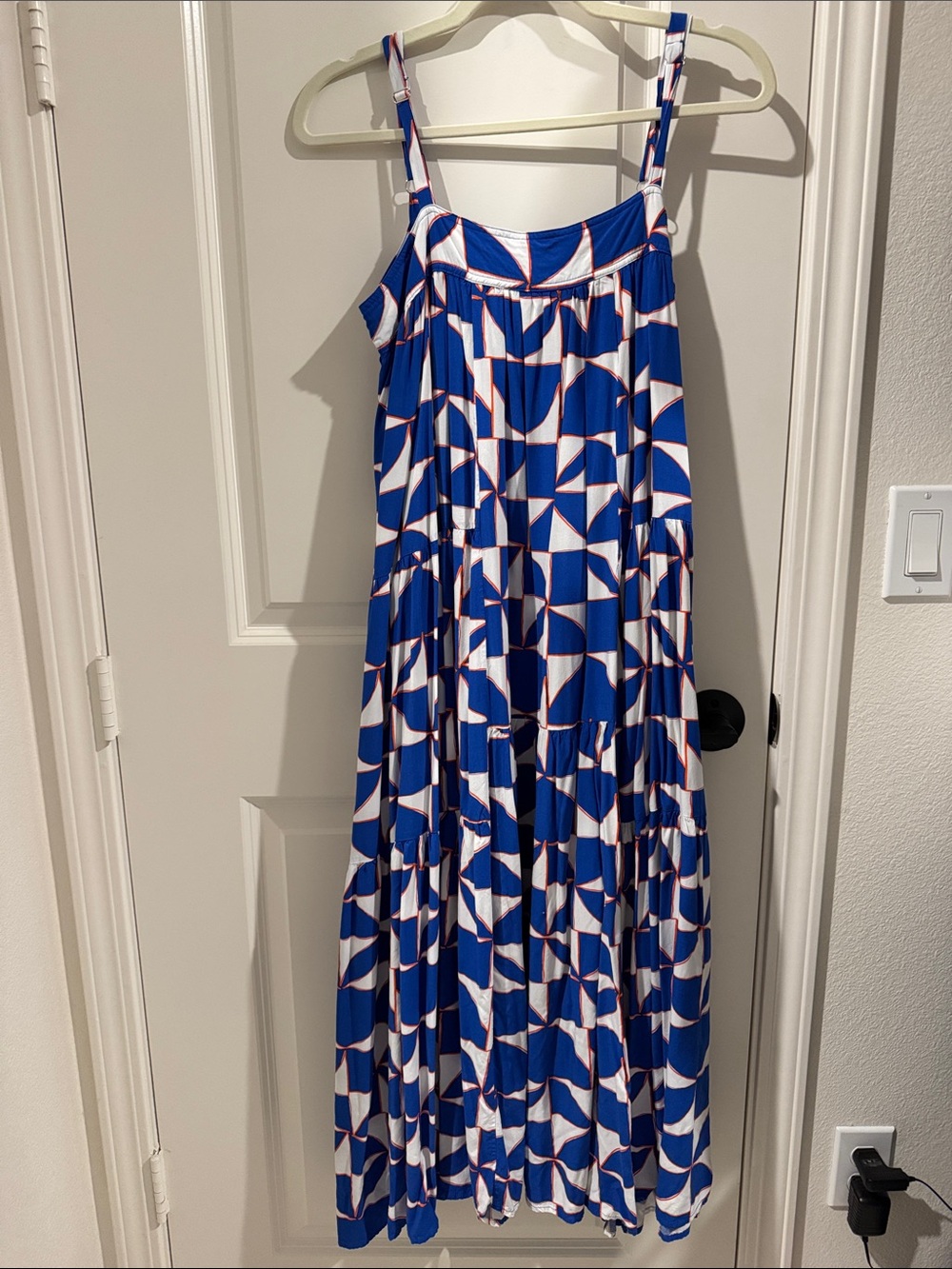 Blue and White Geometric Maxi Dress